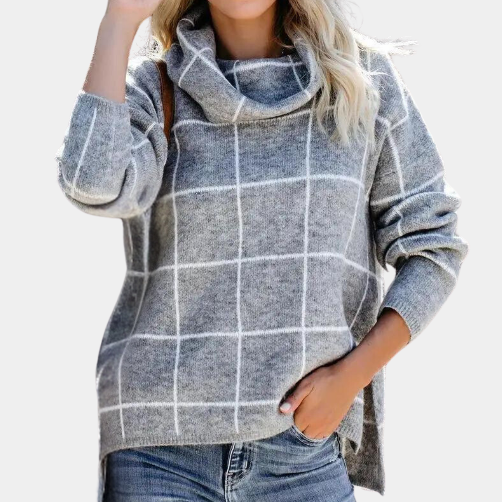 WW | Fashionable Women's Sweater with Plaid Pattern