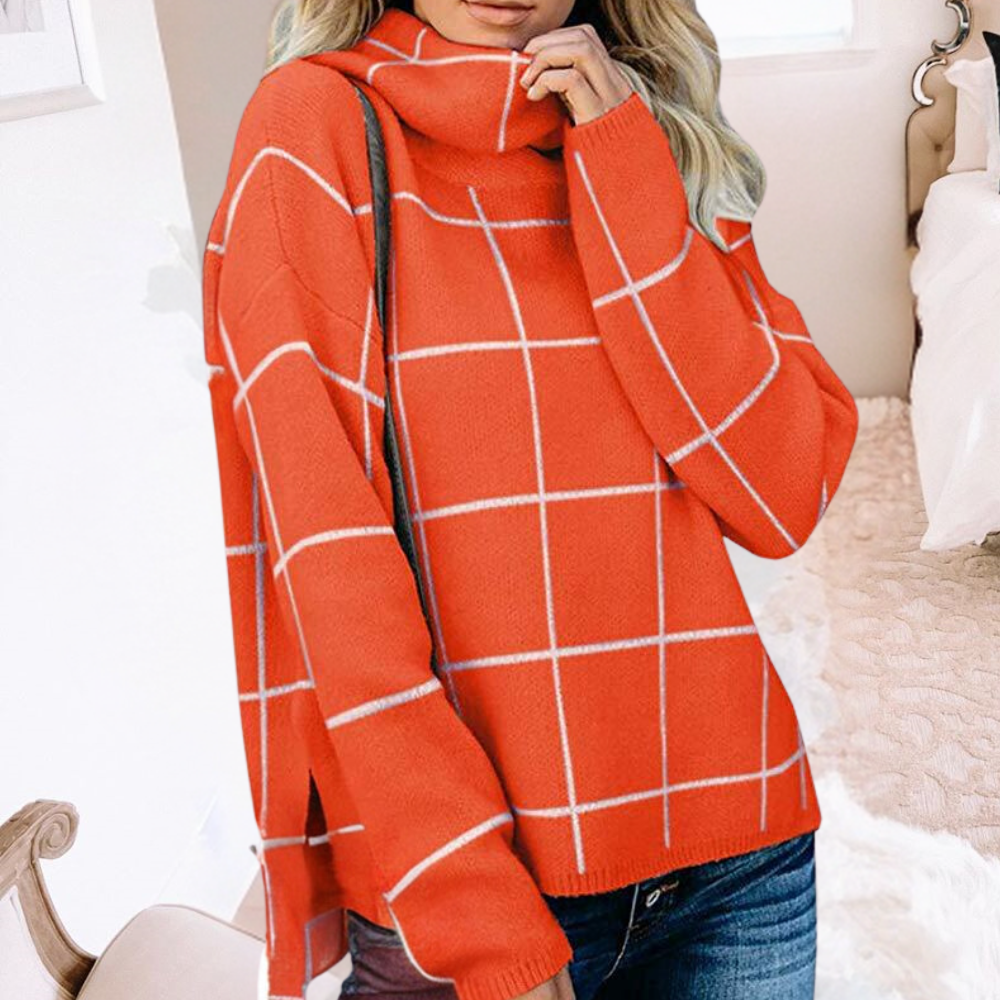 WW | Fashionable Women's Sweater with Plaid Pattern