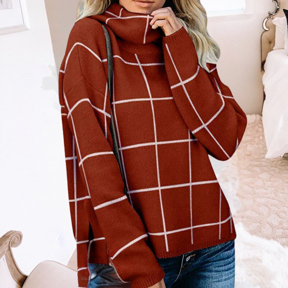 WW | Fashionable Women's Sweater with Plaid Pattern