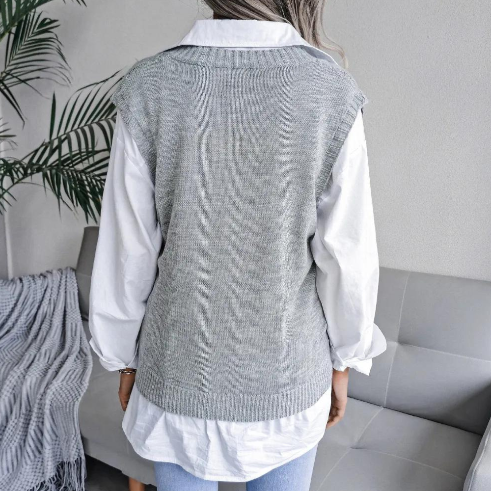 WW | Damen Pulsweste mit V-Ausschnitt und Zopfmuster