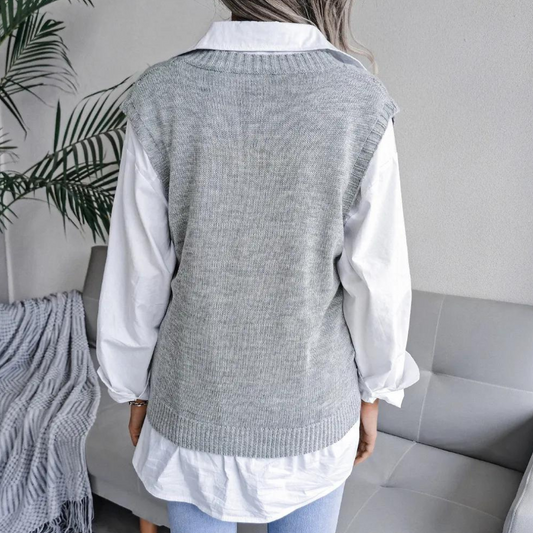 WW | Damen Pulsweste mit V-Ausschnitt und Zopfmuster