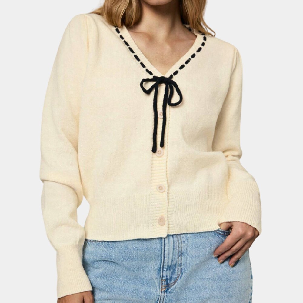 WW | Eleganter Damenpullover mit V-Ausschnitt und Schleife