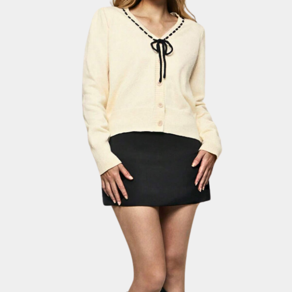 WW | Eleganter Damenpullover mit V-Ausschnitt und Schleife