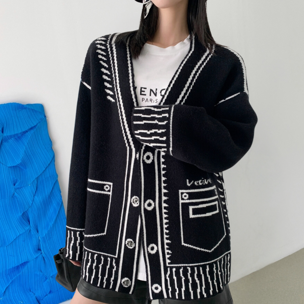 WW | Cardigan Esquissé Graphique Übergröße Kreativ
