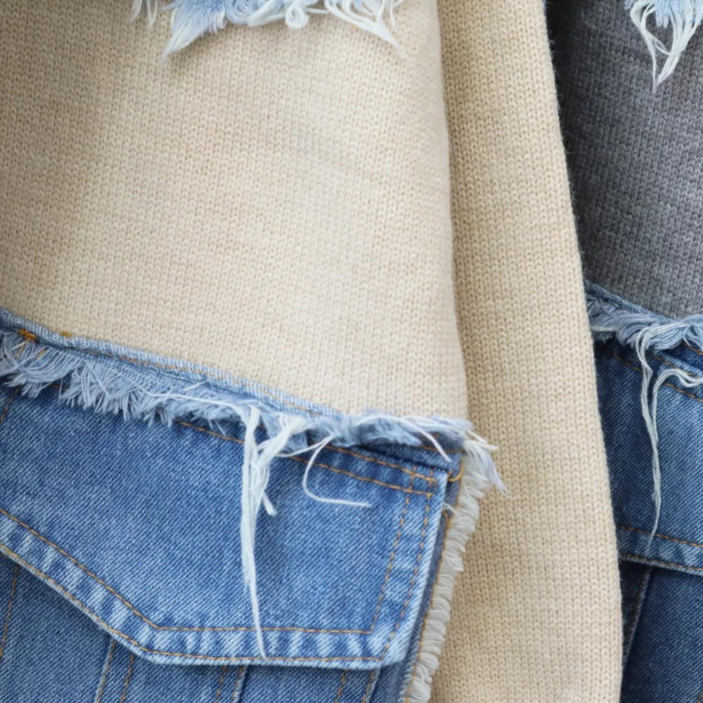WW | Stylish Knitted Women's Vest with Denim Accents