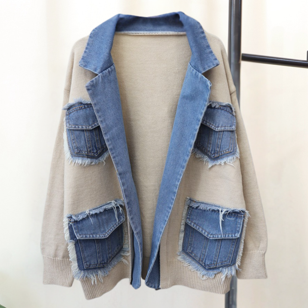 WW | Stylish Knitted Women's Vest with Denim Accents