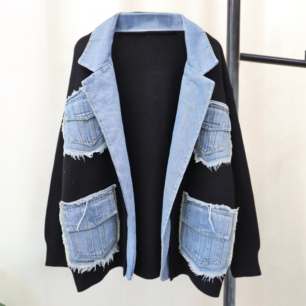 WW | Stylish Knitted Women's Vest with Denim Accents