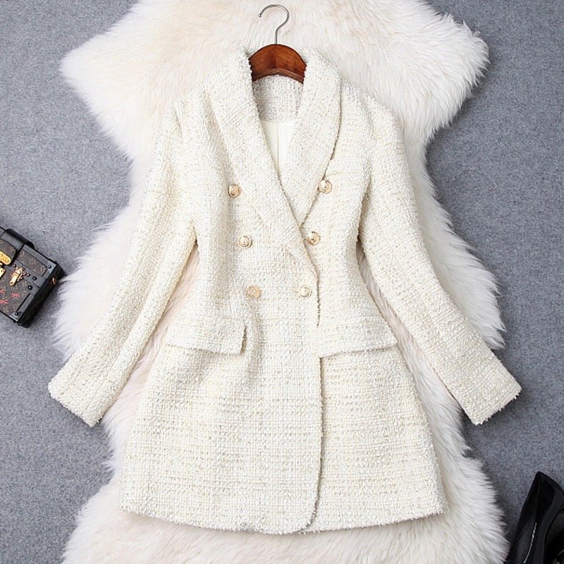 WW | Tweed Blazer Coat - Gold Button Details - Tailored Fit - Chic Layering