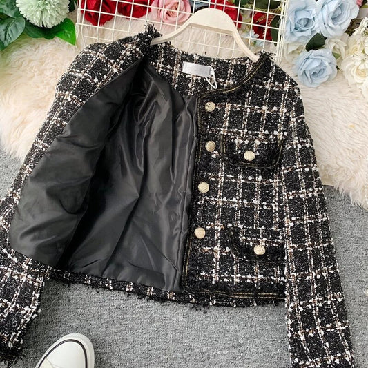 WW | Tweed-Jacke - Goldenen Knopf Akzente - Klassische Eleganz - Anspruchsvolles Schichten