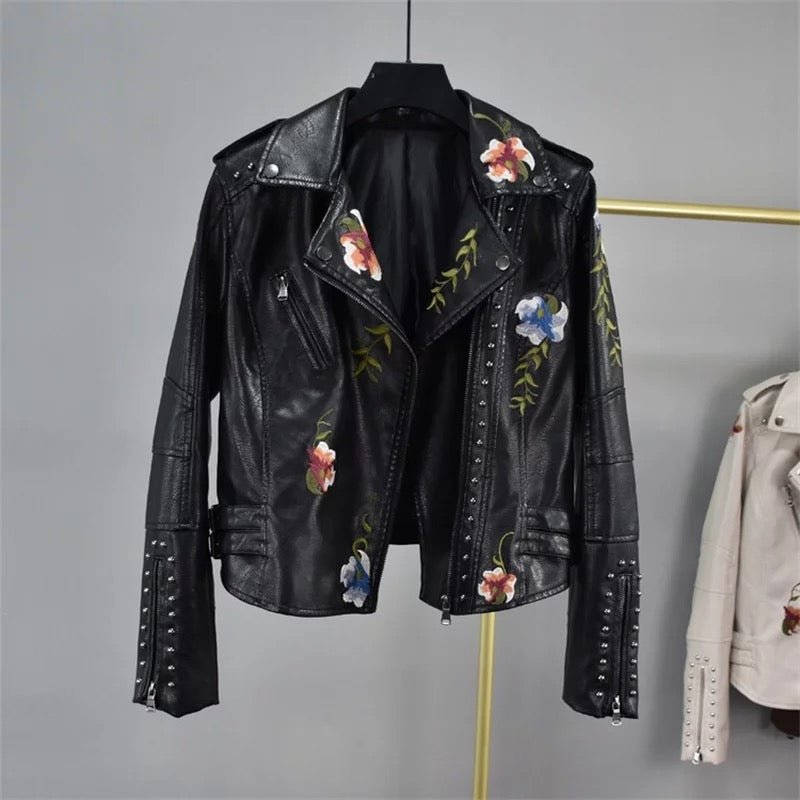 WW | Bestickte Kunstlederjacke - Nieten Details - Kühner Motorradstil - Vielseitige Oberbekleidung