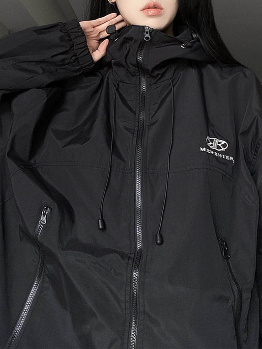 WW | Retro Black Waterproof Hooded Outdoor Jacket