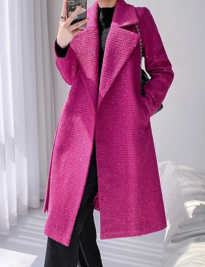 WW | Wollmischung Mantel - Longline Design - Lebhaftes Pink - Elegante Oberbekleidung
