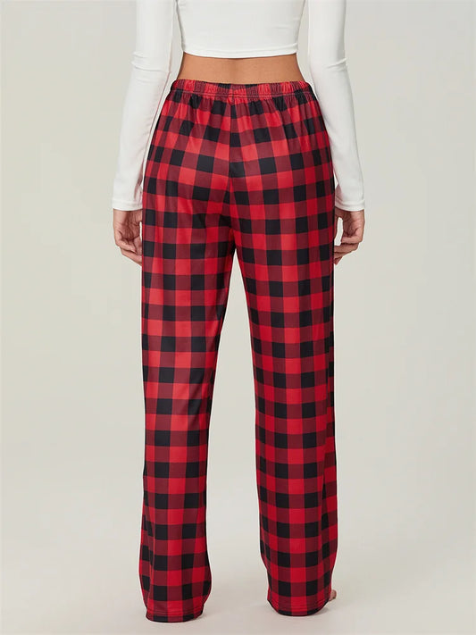WW | Weihnachts-Plaid-Print Schnür-Elastic-Schlafhose