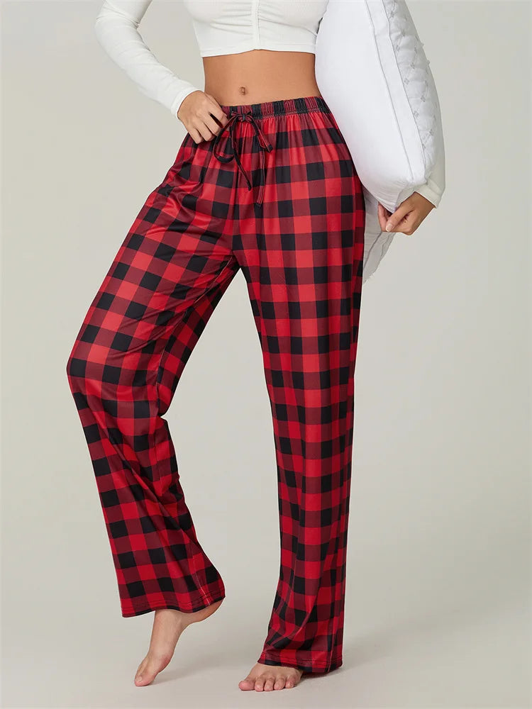 WW | Christmas Plaid Print Lace-Up Elastic Sleep Pants