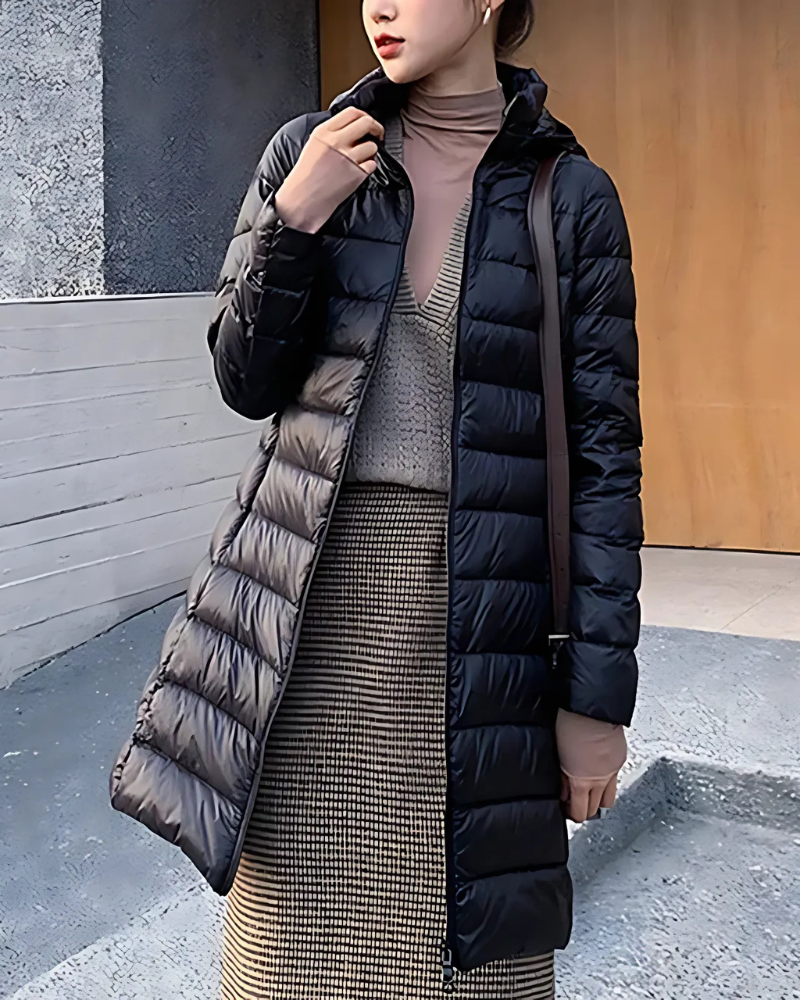 WW | Women's Puffer Jacket – Slim Fit – Mid-Length with Hood – Quilted – Warm