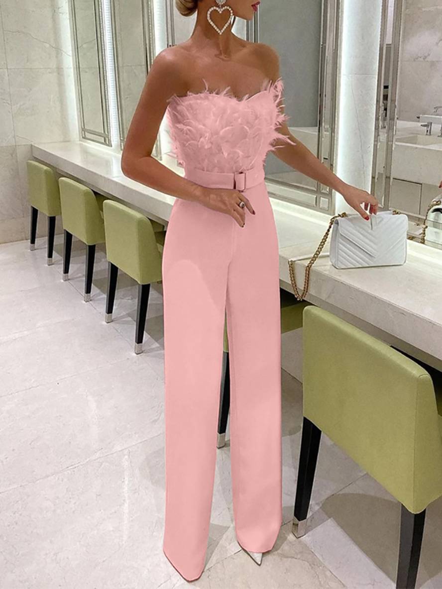 WW | Kombination Tube mit Gerader Beinform Bustier mit Federn Elegante Frau Weiß