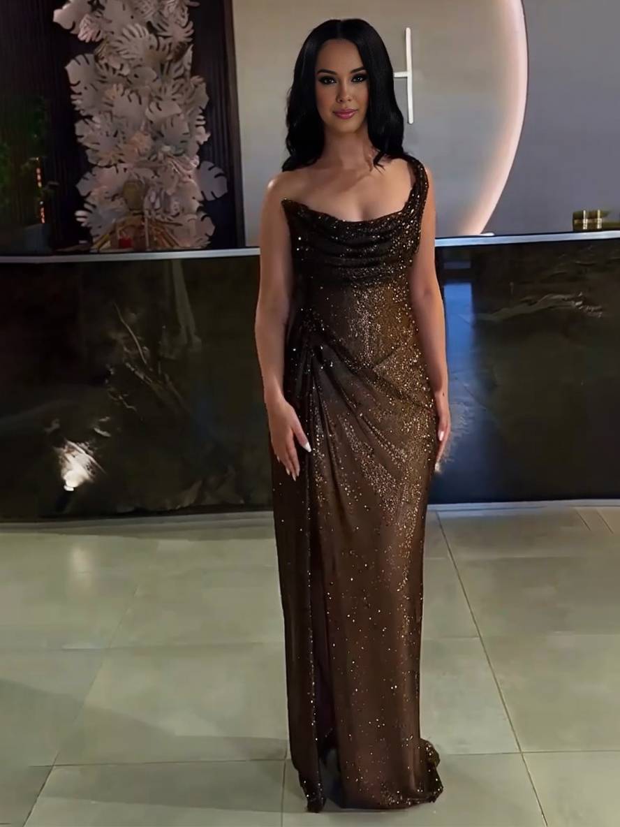 WW | Langes Fitted Unregelmäßiges Seitenriss Ärmellos Elegant Damen Ball Prom Abendkleid