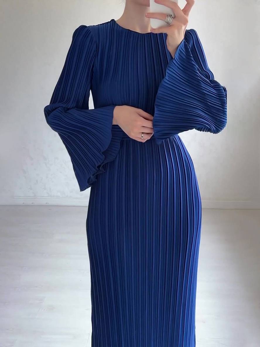 WW | Langes Fließendes Kleid Gürtel Rundhals Trompetenärmel Elegant Prom Abend
