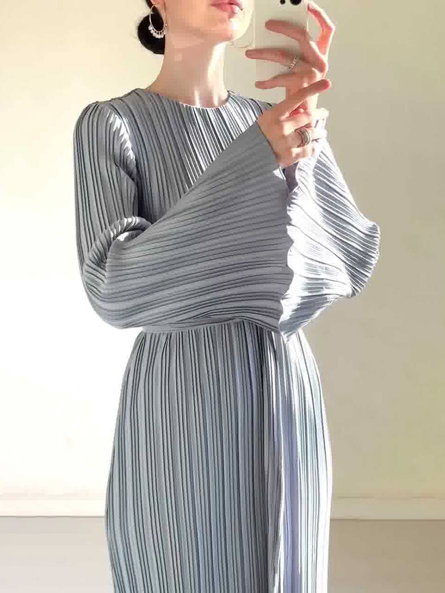 WW | Langes Fließendes Kleid Gürtel Rundhals Trompetenärmel Elegant Prom Abend