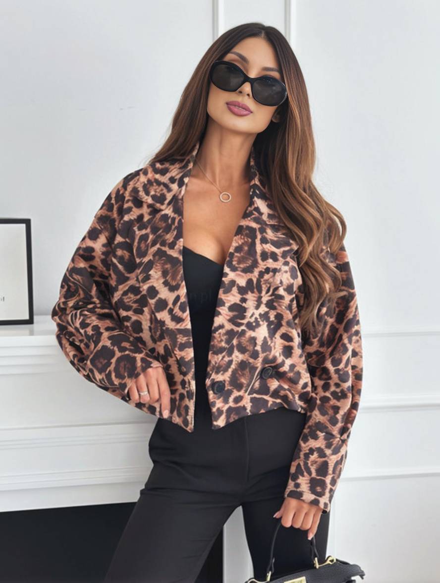 WW | Kurz Leoparden-Motorradjacke mit Knöpfen, Langarm, Damen, Elegant, Lässig, Mode Perfecto