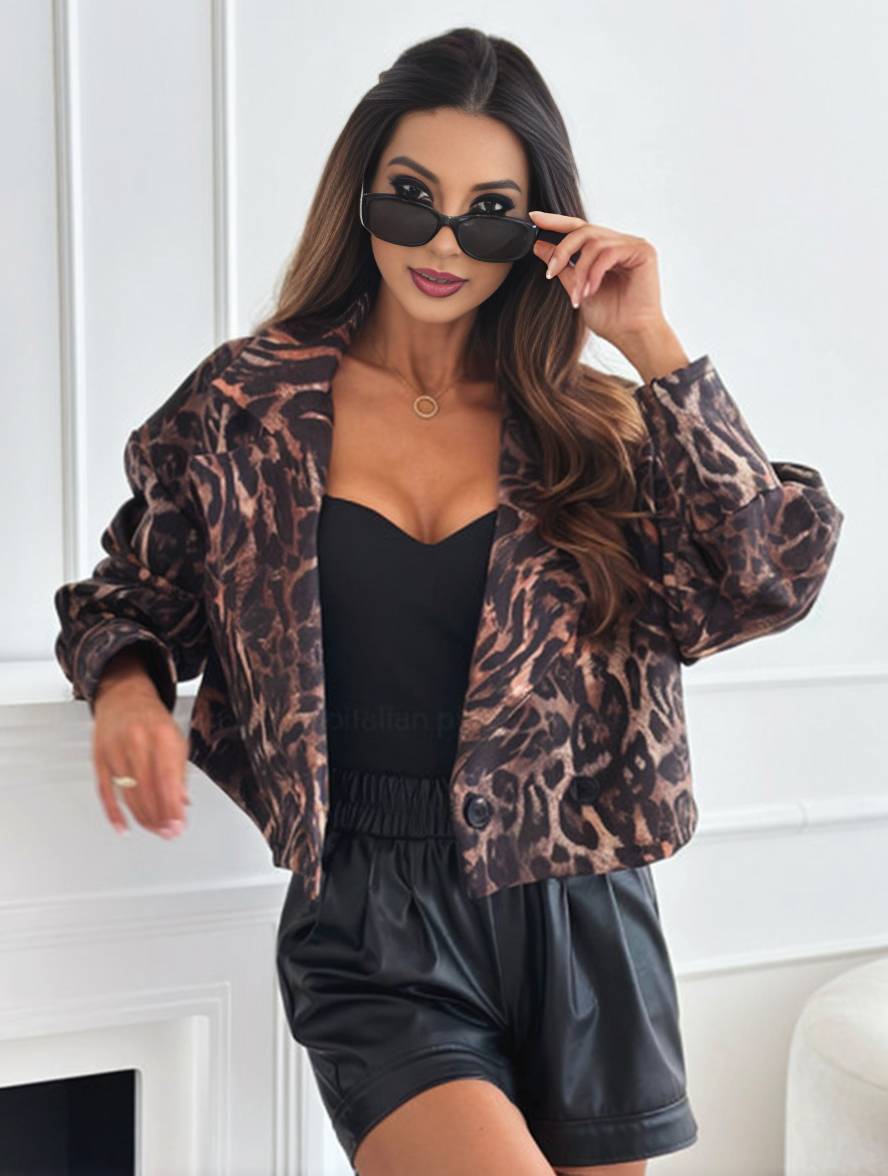 WW | Kurz Leoparden-Motorradjacke mit Knöpfen, Langarm, Damen, Elegant, Lässig, Mode Perfecto