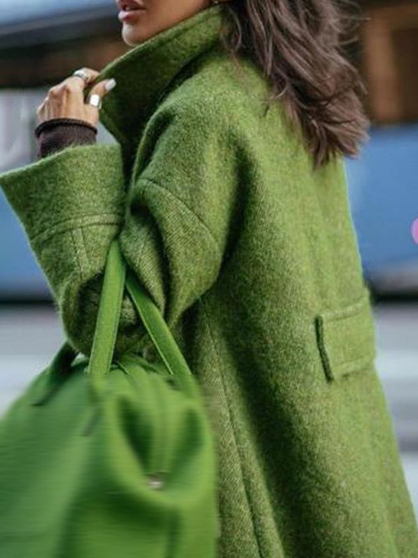 WW | Langer Wollmantel mit Doppelknopfverschluss Taschen Reverskragen Lange Ärmel Damen Oversized Herbst und Winter