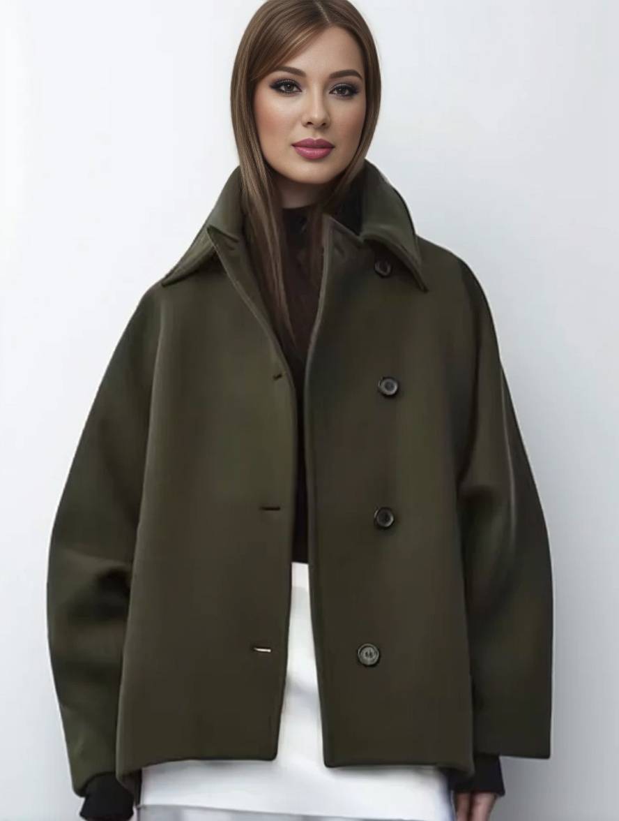 WW | Mid-Langer Wollmantel mit Reverskragen Taschen Fledermausärmel Lange Ärmel Damen Elegant Lässig Oversized Jacke