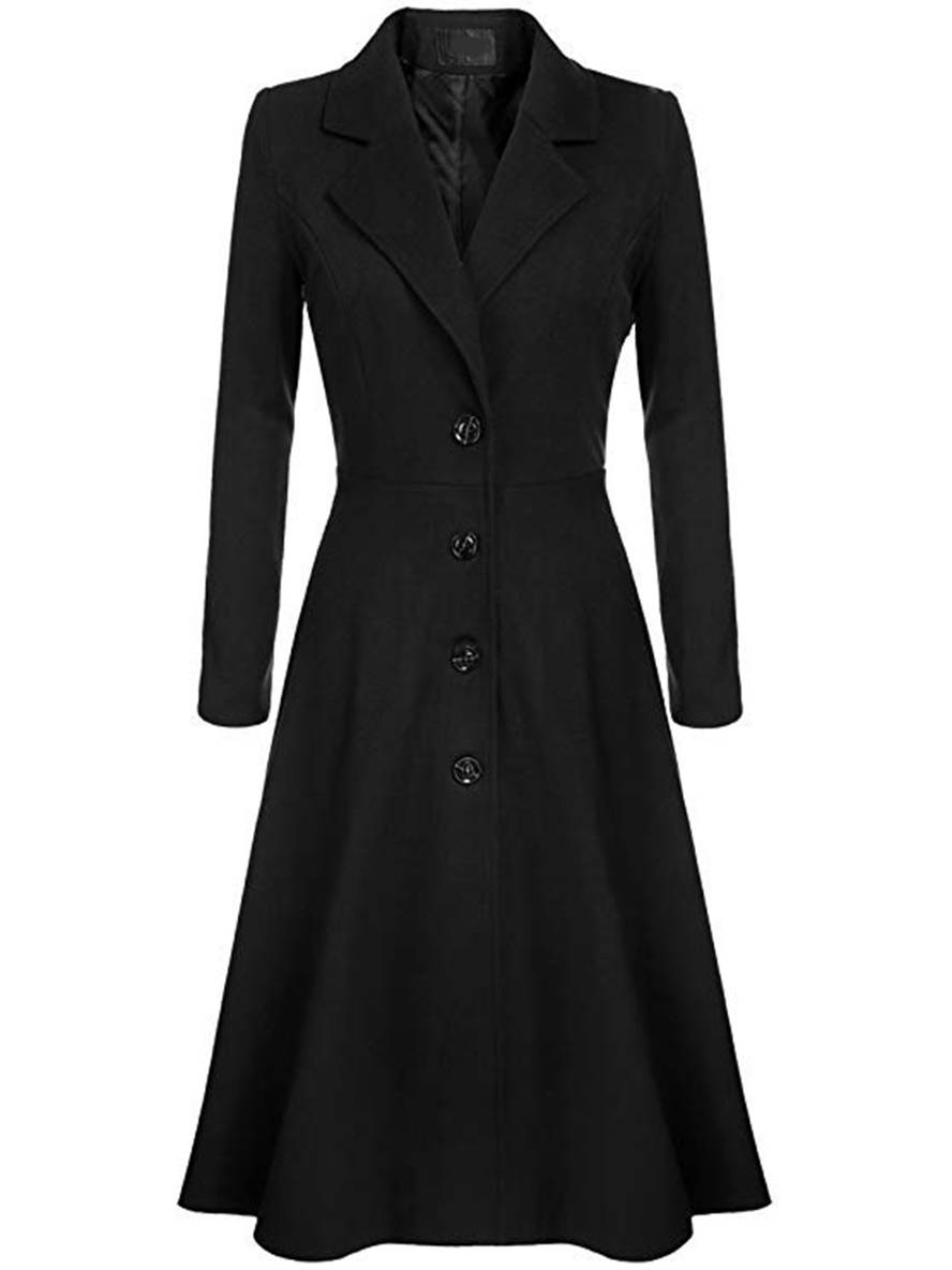 WW | Mid-Length Mantel aus Wolle A-Linie Knöpfe Reverskragen Lange Ärmel Damen Elegant Casual Casual Weste