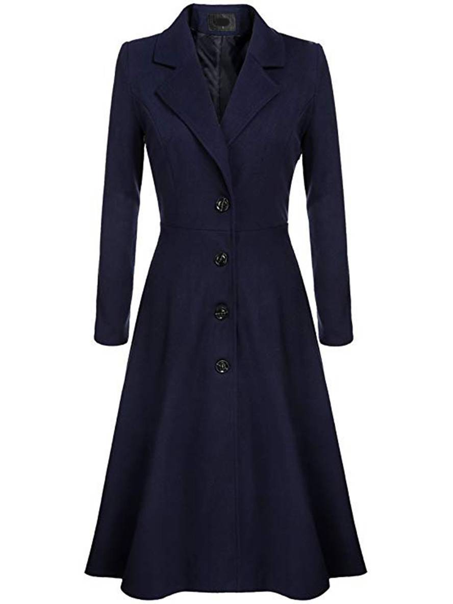 WW | Mid-Length Mantel aus Wolle A-Linie Knöpfe Reverskragen Lange Ärmel Damen Elegant Casual Casual Weste