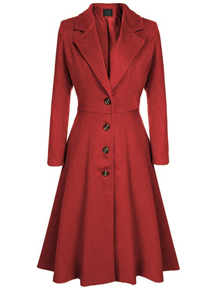 WW | Mid-Length Mantel aus Wolle A-Linie Knöpfe Reverskragen Lange Ärmel Damen Elegant Casual Casual Weste