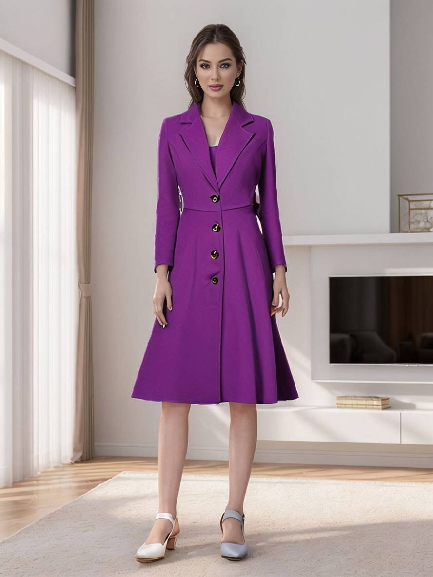 WW | Mid-Length Mantel aus Wolle A-Linie Knöpfe Reverskragen Lange Ärmel Damen Elegant Casual Casual Weste