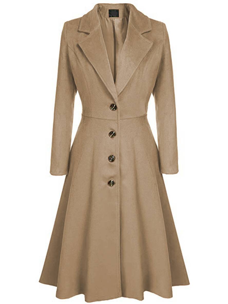 WW | Mid-Length Mantel aus Wolle A-Linie Knöpfe Reverskragen Lange Ärmel Damen Elegant Casual Casual Weste