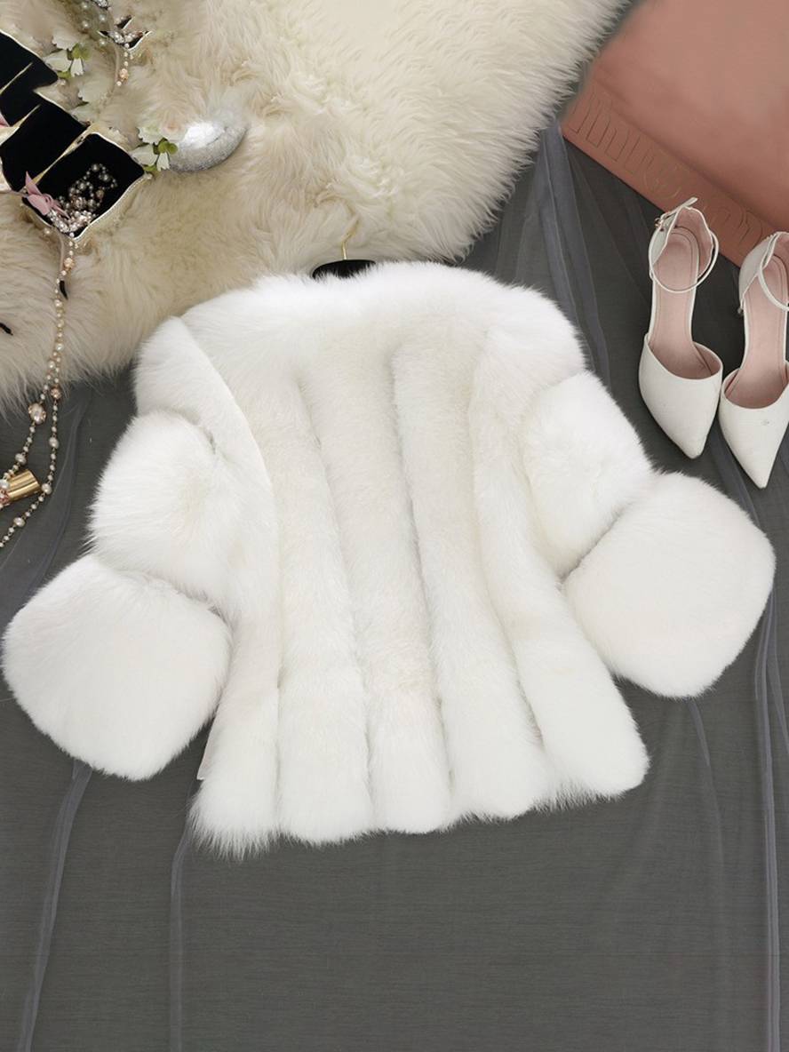 WW | Einfarbiger Kunstpelzmantel mit Langen Ärmeln für Damen Elegante Mode Winterjacke
