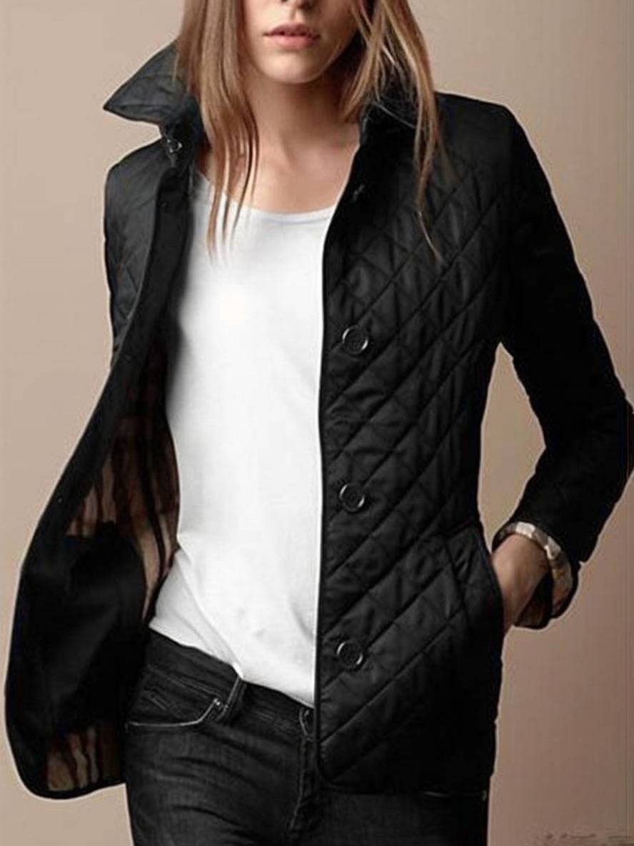 WW | Short Plain Coat with Button Pockets Lapel Long Sleeves Women's Elegant Casual Jacket