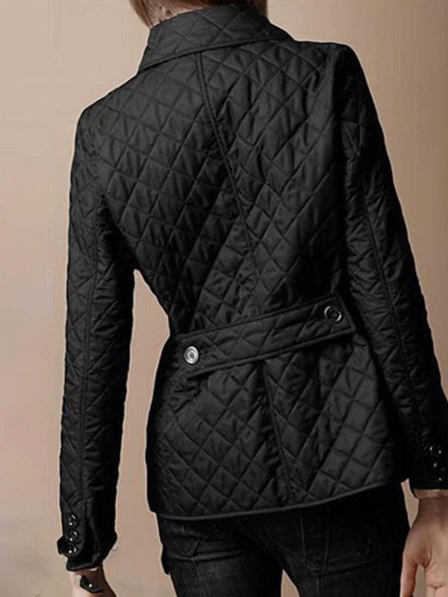 WW | Short Plain Coat with Button Pockets Lapel Long Sleeves Women's Elegant Casual Jacket