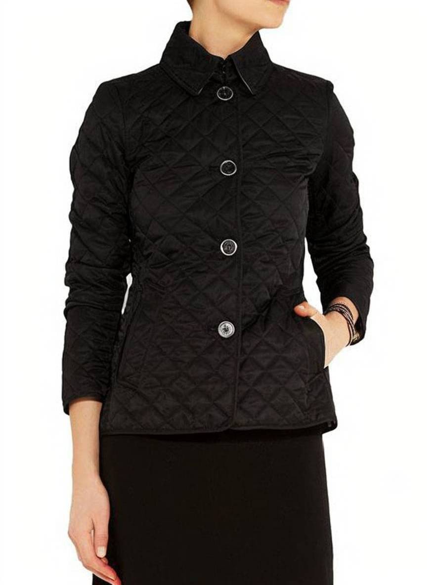 WW | Short Plain Coat with Button Pockets Lapel Long Sleeves Women's Elegant Casual Jacket