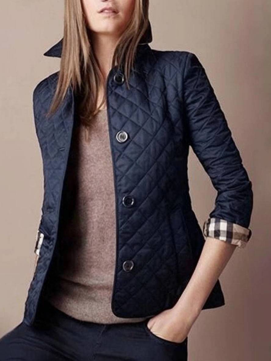 WW | Short Plain Coat with Button Pockets Lapel Long Sleeves Women's Elegant Casual Jacket