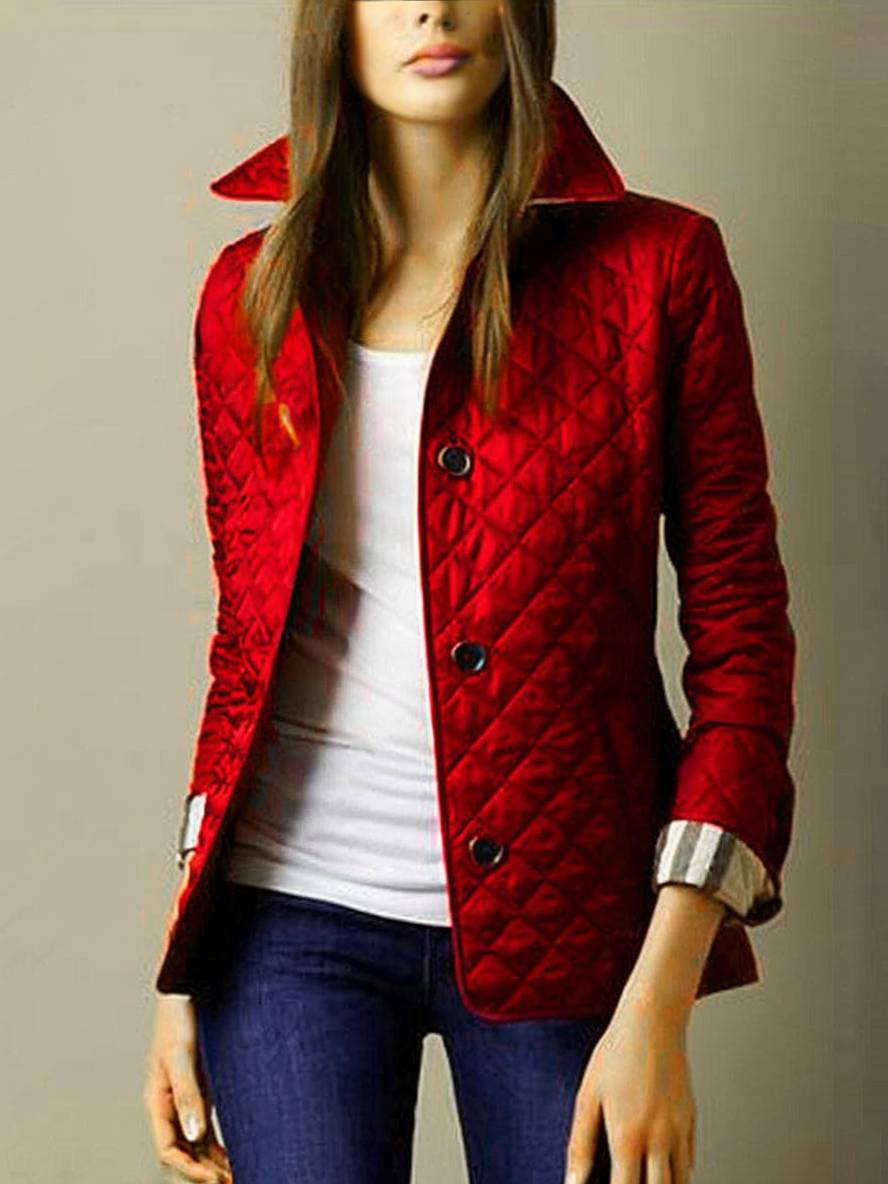 WW | Short Plain Coat with Button Pockets Lapel Long Sleeves Women's Elegant Casual Jacket