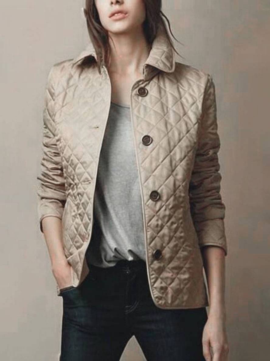 WW | Short Plain Coat with Button Pockets Lapel Long Sleeves Women's Elegant Casual Jacket