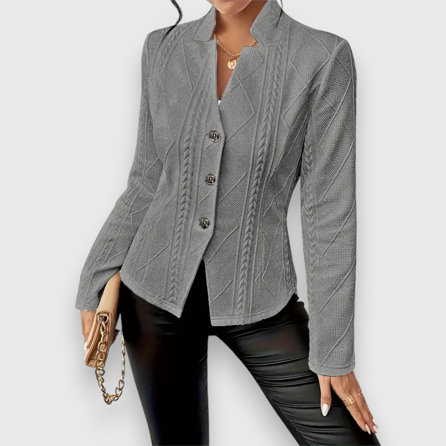 WW | Blazer jacket Structured fit Soft knit fabric Textured Hip length Buttons