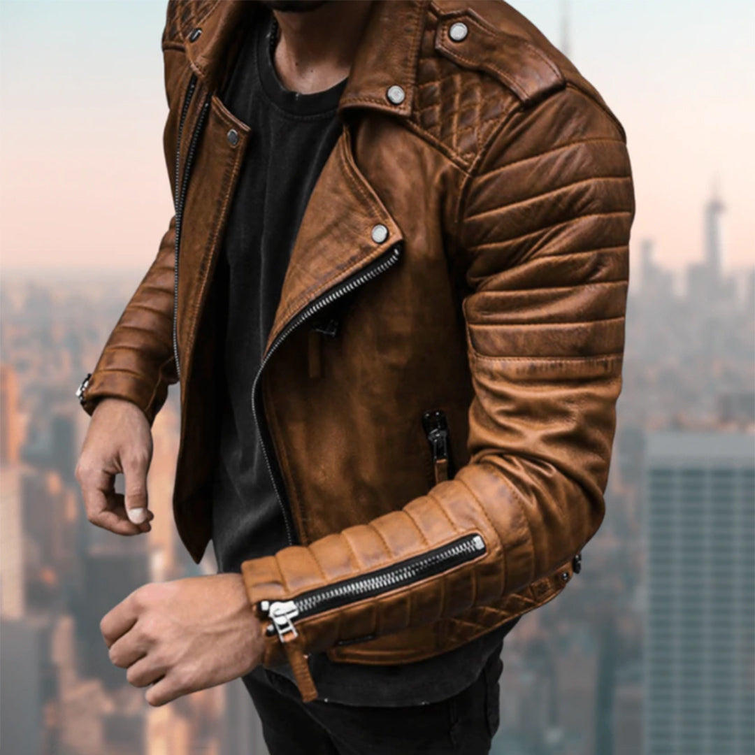 WW | Faux Leather Biker Jacket - Retro Style with Zipper & Shoulder Details