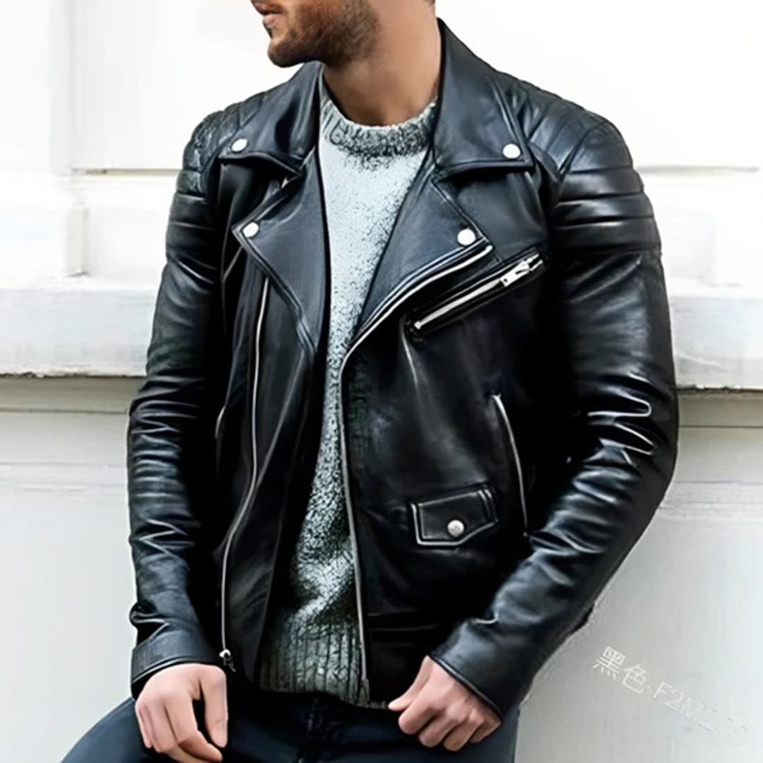 WW | Faux Leather Biker Jacket - Retro Style with Zipper & Shoulder Details