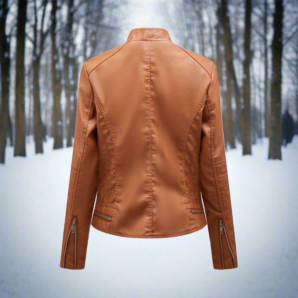 WW | Lederjacke Biker Stil Reißverschluss Stehkragen Slim Fit