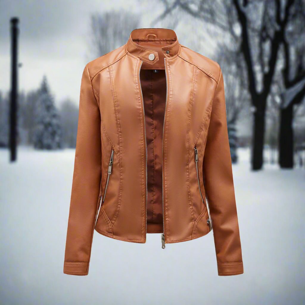 WW | Lederjacke Biker Stil Reißverschluss Stehkragen Slim Fit