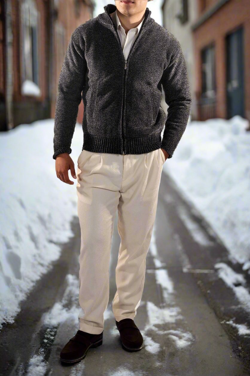 WW | Reißverschluss Stricktextur Slim Fit Stehkragen Gerippte Kanten