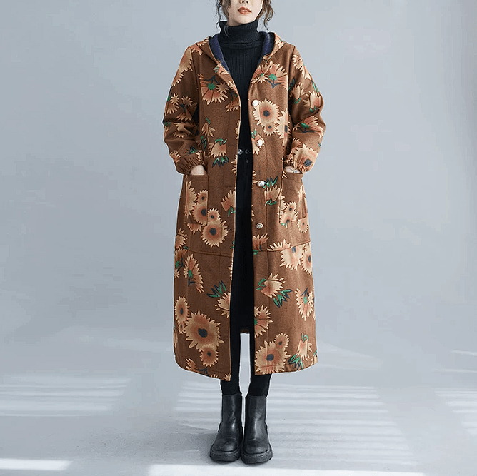 WW | Steppmantel - Vintage-inspirierter Druck - Lange Wärme - Winterlage