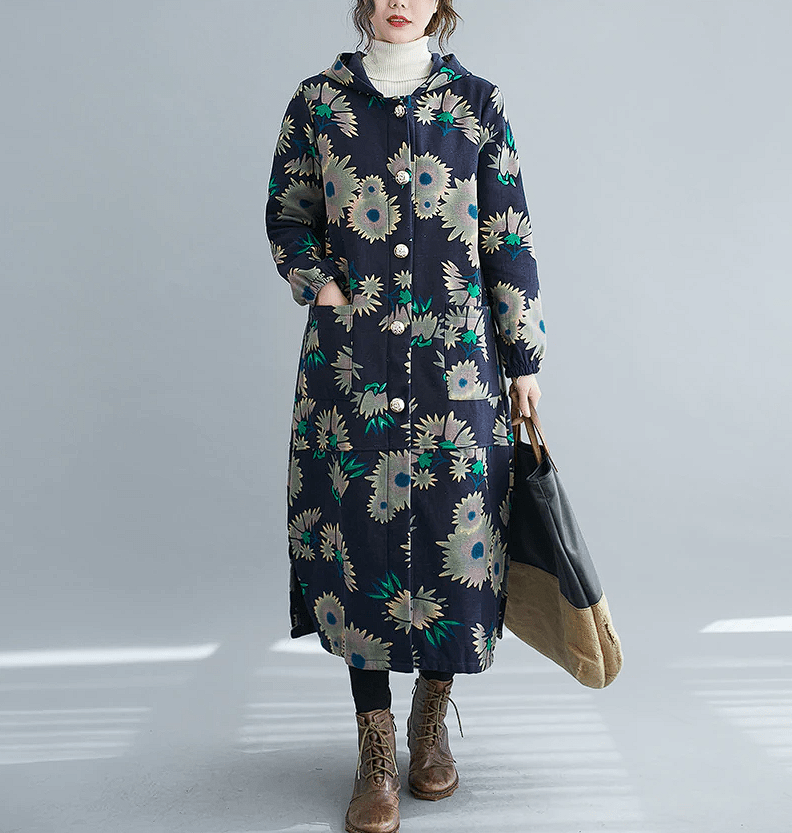 WW | Steppmantel - Vintage-inspirierter Druck - Lange Wärme - Winterlage