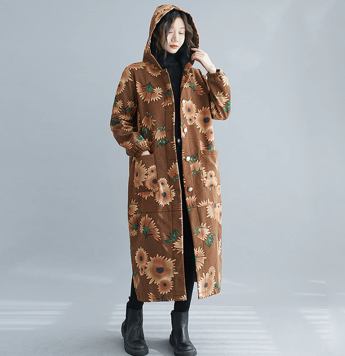 WW | Steppmantel - Vintage-inspirierter Druck - Lange Wärme - Winterlage