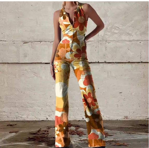 WW | Floral Split Denim Jumpsuit