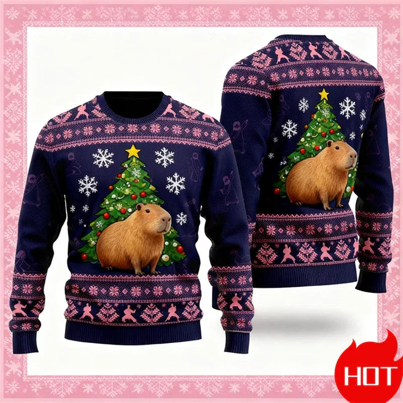WW | Weihnachts-Pullover - 3D Capybara Design, Warm Komfort & Fröhlicher Festlicher Stil